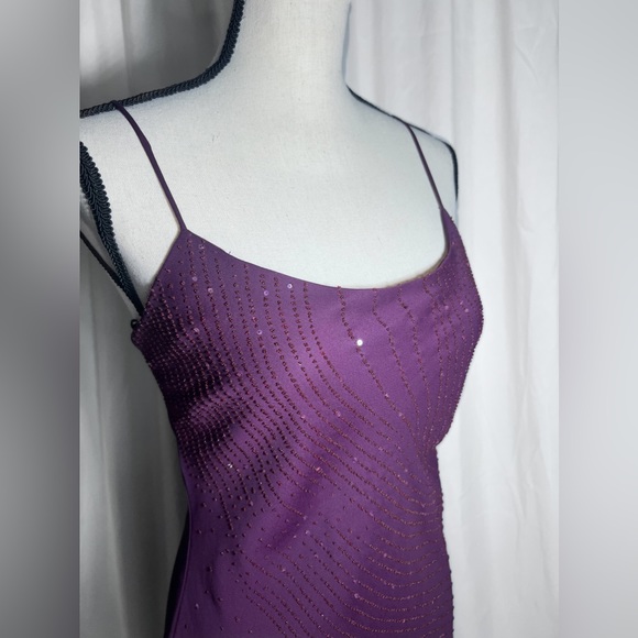 Purple Beaded Spaghetti Strap Midi Evening Dress Size L Maria Bonita - Picture 4 of 6